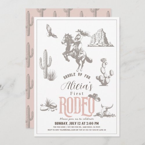 First Rodeo Cowgirl Western Pink 1st Birthday Invitation