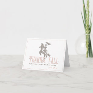 First Rodeo Cowgirl Western Pink 1st Birthday Letterpress Thank You Card