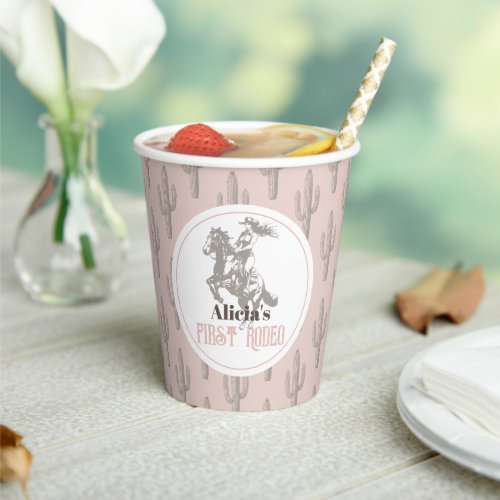 First Rodeo Cowgirl Western Pink 1st Birthday Paper Cups