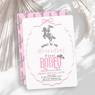 First Rodeo Cowgirl Western Pink Bow 1st Birthday Invitation