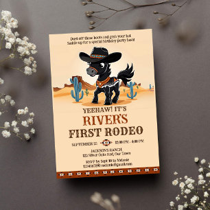 First Rodeo cute cowboy baby horse birthday party Invitation