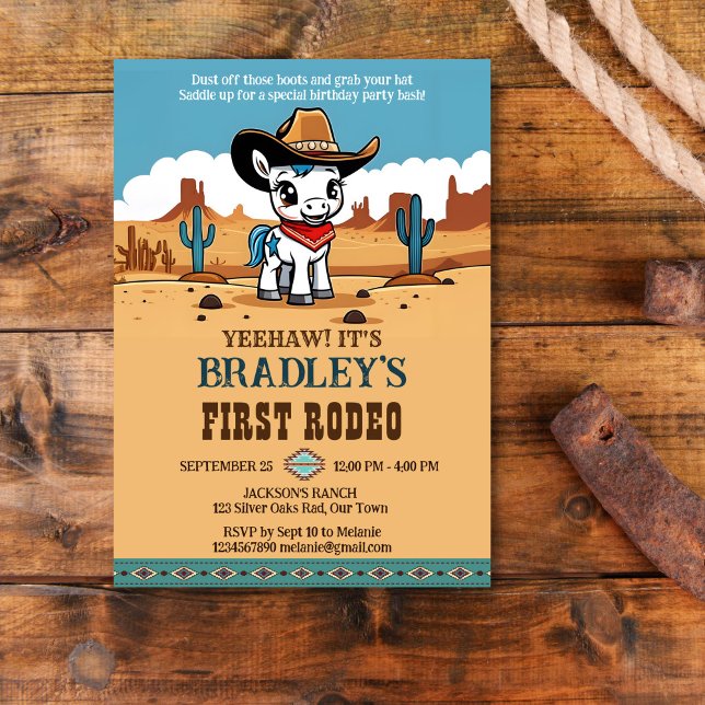 First Rodeo cute cowboy baby horse birthday party Invitation (First rodeo cute baby cowboy horse birthday party template invitation instant download western theme)