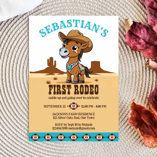 First Rodeo cute cowboy baby horse birthday party Invitation