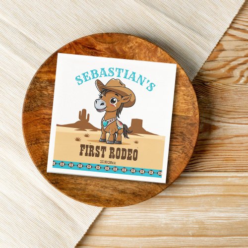 First Rodeo cute cowboy baby horse birthday party Napkins
