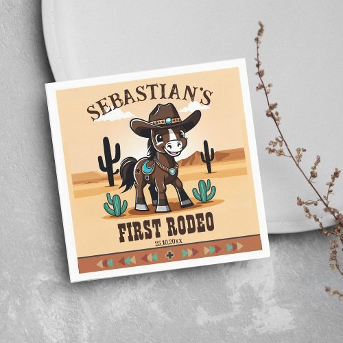 First Rodeo cute cowboy horse birthday party Napkins