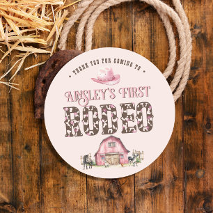 First Rodeo Cute Pink Personalized 1st Birthday Classic Round Sticker