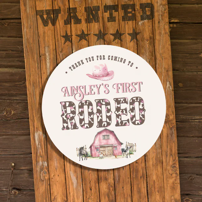 Sticker Chart For Kids Rodeo First Rodeo Cute Pink Personalized 1st Birthday Classic Round Sticker ...