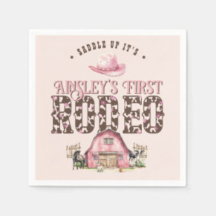 First Rodeo Cute Pink Personalized 1st Birthday Napkins