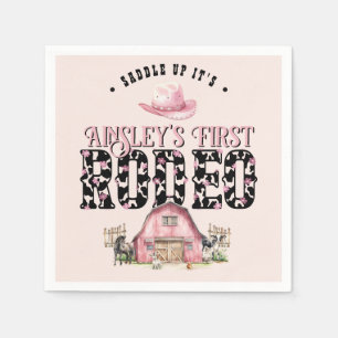 First Rodeo Cute Pink Personalized 1st Birthday Napkins