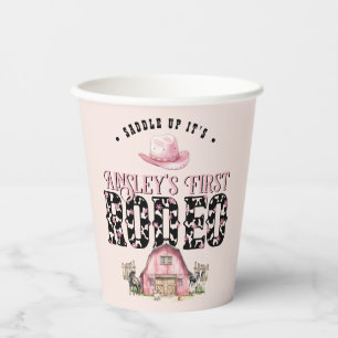 First Rodeo Cute Pink Personalized 1st Birthday Paper Cups