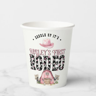 First Rodeo Cute Pink Personalized 1st Birthday Paper Cups
