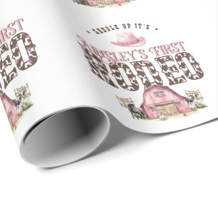 First Rodeo Cute Pink Personalized 1st Birthday Wrapping Paper