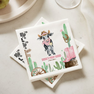 First Rodeo Girl 1st Birthday Baby Cow Napkins
