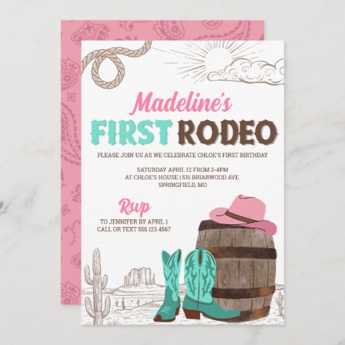 First Rodeo Girls Western First Birthday Invitation