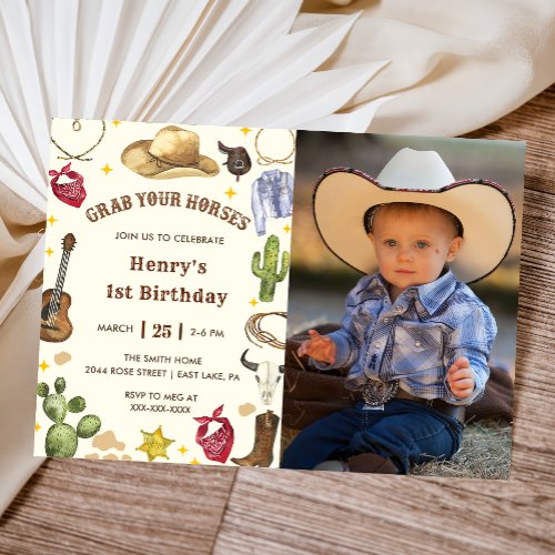 First Rodeo Grab Your Horses Photo Invitation