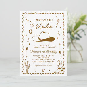 First Rodeo Hand Drawn West Western 1st Birthday Invitation