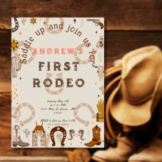 First Rodeo Horseshoe Pattern Country Magnetic Invitation