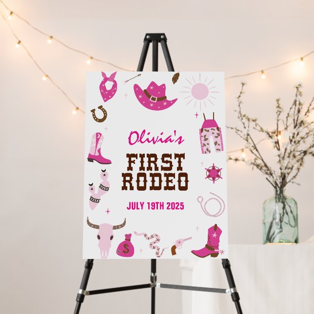 First Rodeo Hot Pink Western 1st Birthday Foam Board (In Situ (Stand))