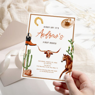 First Rodeo Modern Southern Cowboy Birthday Invitation