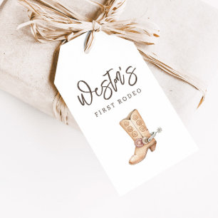 First Rodeo Neutral Cowboy Birthday Favor Gift Tags
