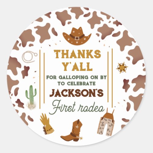 First Rodeo Neutral Southern Cowboy Birthday Classic Round Sticker