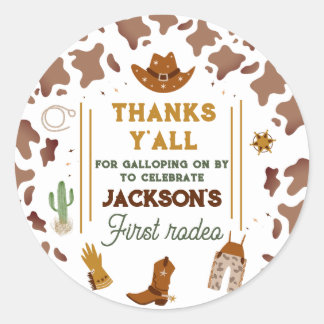 First Rodeo Neutral Southern Cowboy Birthday Classic Round Sticker