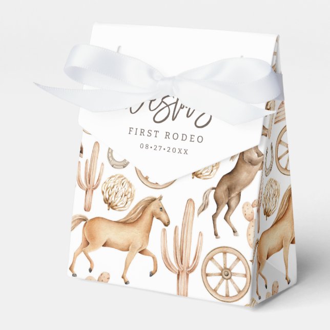 First Rodeo Neutral Southern Cowboy Birthday Favor Boxes (Front Side)