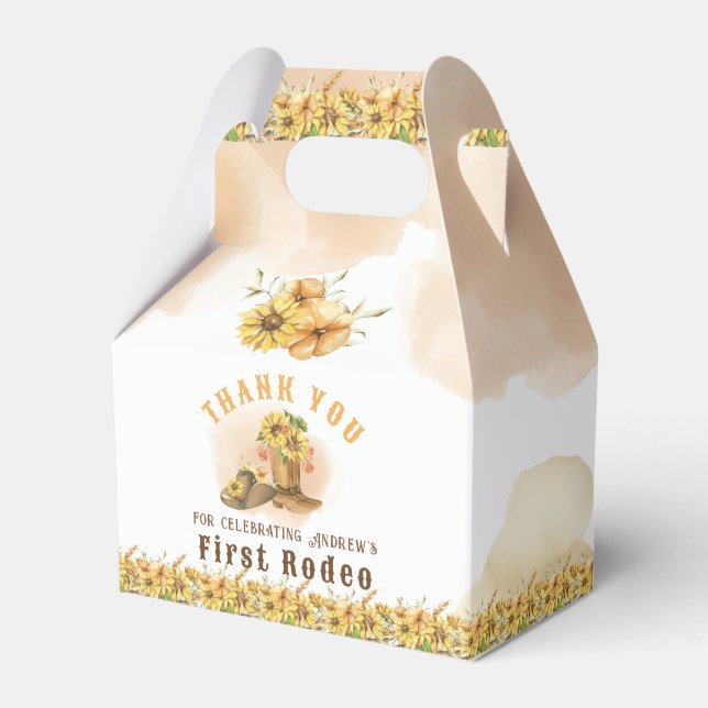 First Rodeo Neutral Southern Cowboy Birthday Favor Boxes (Front Side)