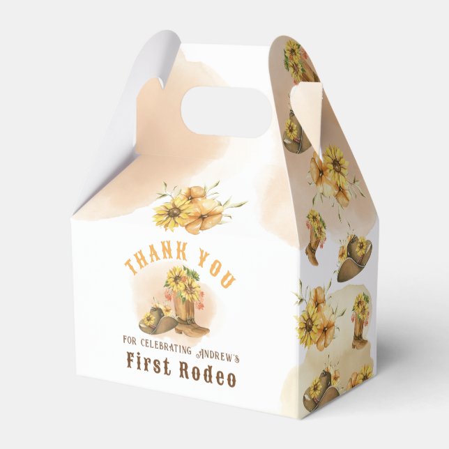 First Rodeo Neutral Southern Cowboy Birthday Favor Boxes (Back Side)