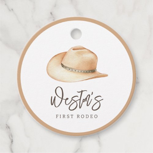 First Rodeo Neutral Southern Cowboy Birthday Favor Tags