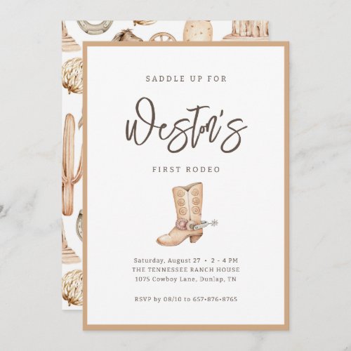 First Rodeo Neutral Southern Cowboy Birthday Invitation