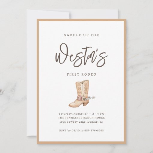 First Rodeo Neutral Southern Cowboy Birthday Invitation | Zazzle