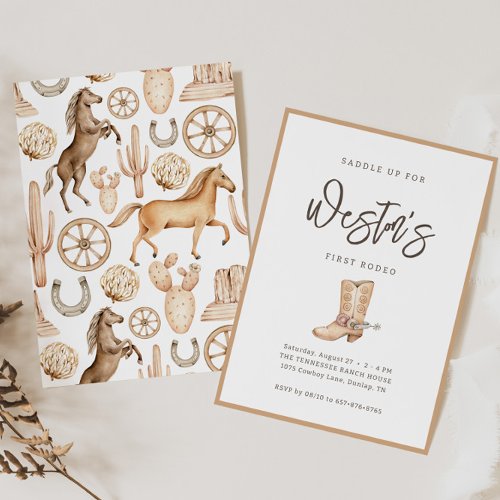 First Rodeo Neutral Southern Cowboy Birthday Invitation