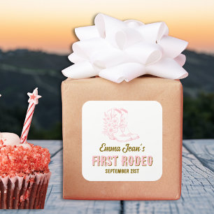 First Rodeo Pink Cowgirl Boots 1st Birthday Square Sticker
