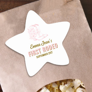 First Rodeo Pink Cowgirl Boots 1st Birthday Star Sticker