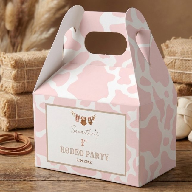 First Rodeo Pink Cowgirl Western Birthday Favor Boxes (First Rodeo Pink Birthday Gift Box)