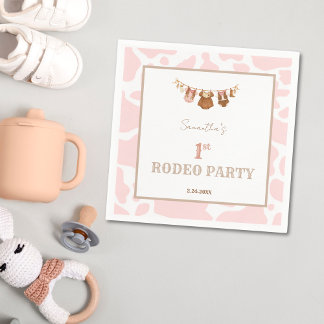 First Rodeo Pink Cowgirl Western Birthday Napkins