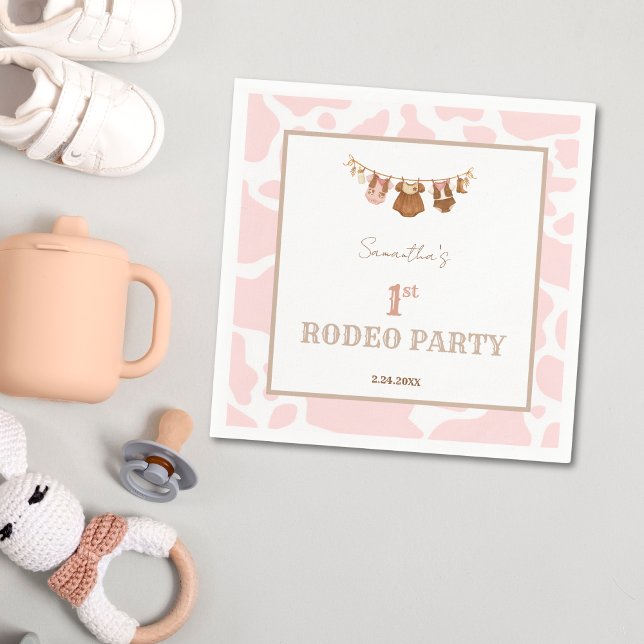 First Rodeo Pink Cowgirl Western Birthday Napkins (First Rodeo Cowgirl Birthday Party Napkin)