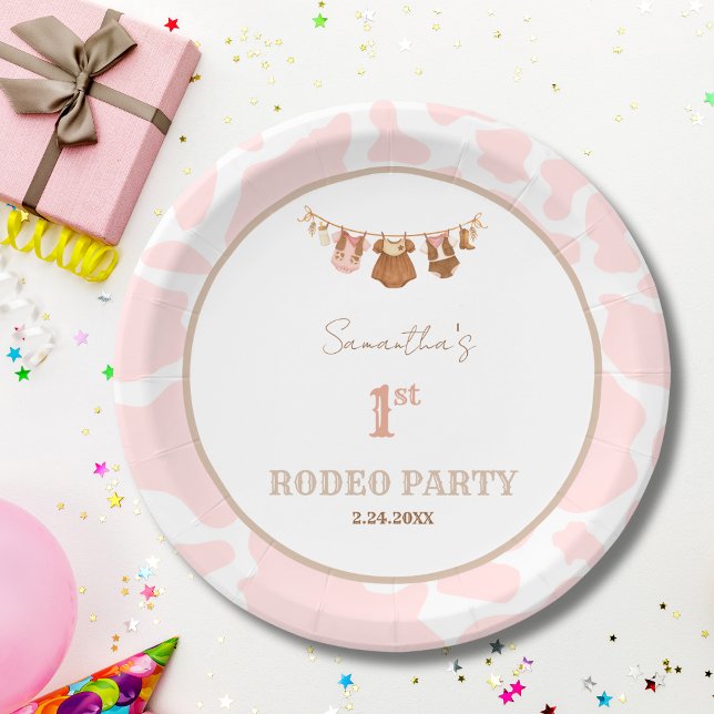 First Rodeo Pink Cowgirl Western Birthday Paper Plates (First Rodeo Pink Birthday Party Paper Plate)