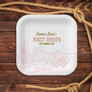 First Rodeo Pink Desert Cowgirl 1st Birthday Party Paper Plates