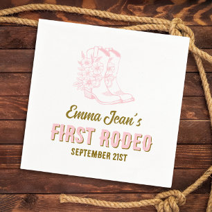 First Rodeo Pink Floral Cowboy Boots 1st Birthday Napkins