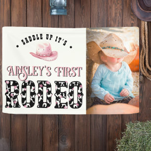 First Rodeo Pink Personalized Photo 1st Birthday Banner