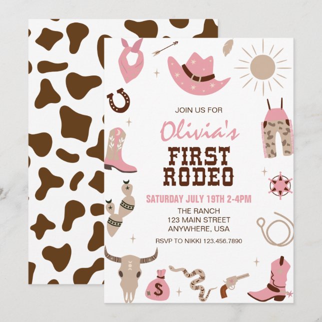 First Rodeo Pink Western 1st Birthday Invitation (Front/Back)