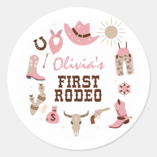 First Rodeo Pink Western Cowboy 1st Birthday Classic Round Sticker