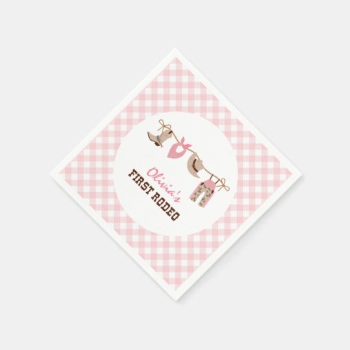 First Rodeo Pink Western Cowboy 1st Birthday Napkins | Zazzle