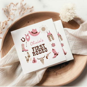 First Rodeo Pink Western Cowboy 1st Birthday Napkins