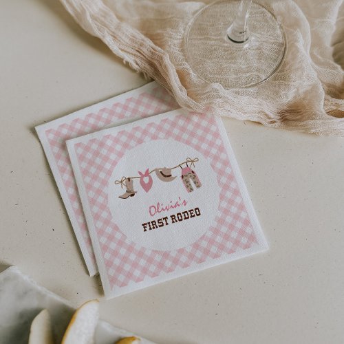 First Rodeo Pink Western Cowboy 1st Birthday Napkins