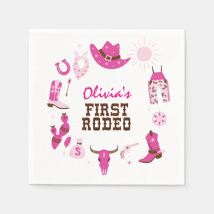 First Rodeo Pink Western Cowboy 1st Birthday Napkins