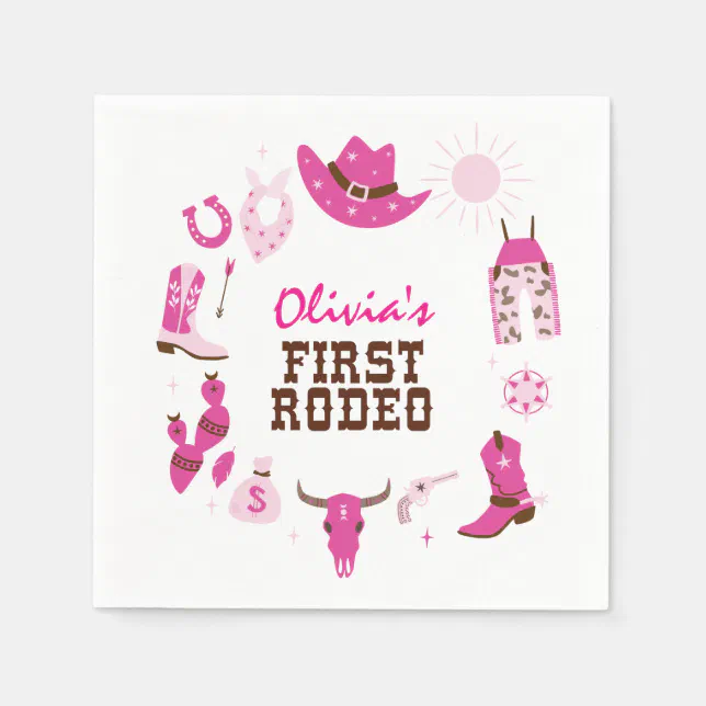 First Rodeo Pink Western Cowboy 1st Birthday Napkins | Zazzle