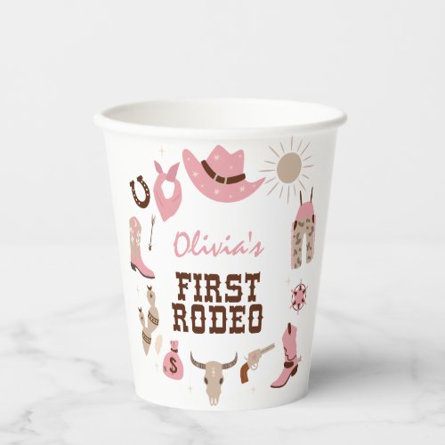 First Rodeo Pink Western Cowboy 1st Birthday Paper Cups